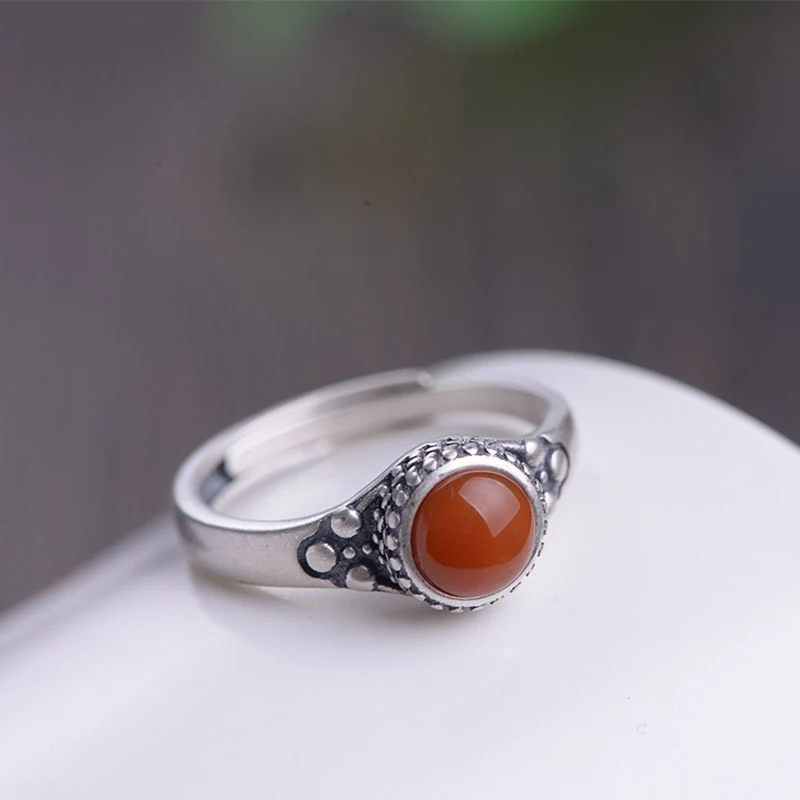 

100% Real 925 Sterling Silver South Red Carnelian Resizable Rings For Women Gift Fashion Retro Jewelry Anillos prasiolite Ethnic