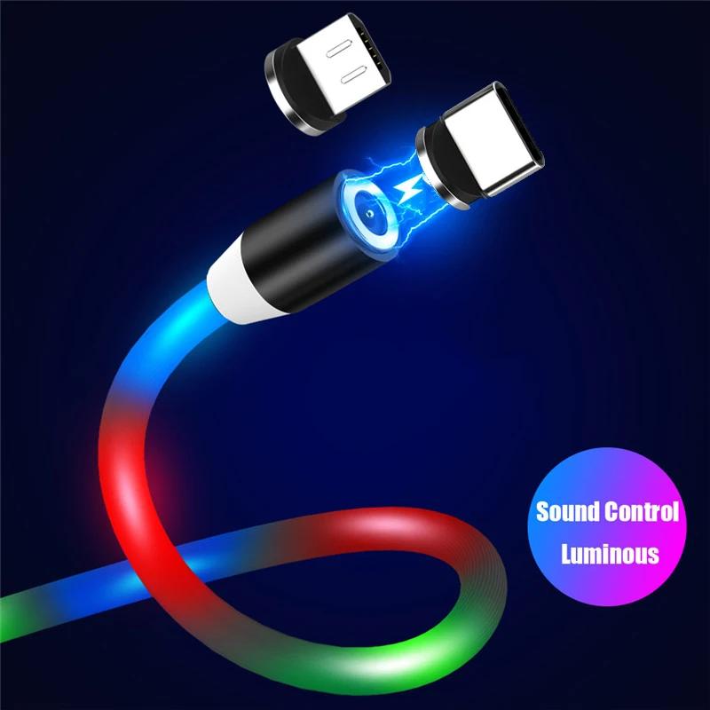 Магнитный светодиодный usb-кабель 2A type-C Mirco USB для samsung S10 S9 huawei type-c зарядная зарядка магнитное зарядное устройство USB-C кабель type C