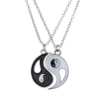best friends pendant necklace yin yang tai chi gossip stitching set black white couple pair chain necklace mens gift