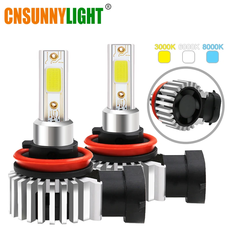 Тип СВЕТОДИОДА направленного света CNSUNNYLIGHT-2 Автомобильный светодиодный противотуманные лампы H11 H8 H7 H1 H3 9005 9006 Авто Turbo COB светодиодный 12V Противотуманные огни ДХО 3000K 6000K 8000K огни