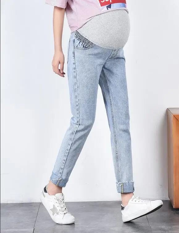 826light Blue Осенние джинсы для беременных женщин Прямые хлопковые брюки с высокой талией для беременных растягивающиеся регулируемые джинсовые брюки - Цвет: 826light Blue