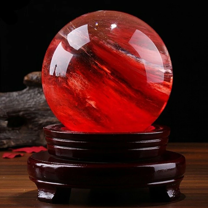 

80mm Red Citrine Calcite Quartz Crystal Sphere Ball Healing Gemstone with Stand