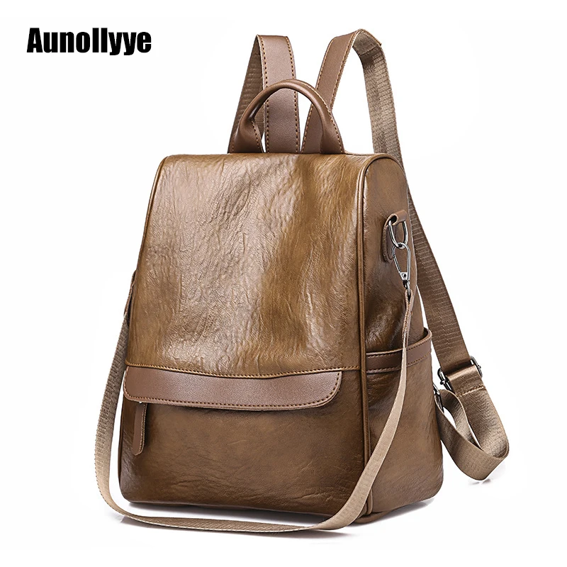 

Ladies Waxed Leather Backpack Luxury Designer Brand High Quality Bags Outdoor Travel Anti-theft Bag Female Solid Color Schoolbag
