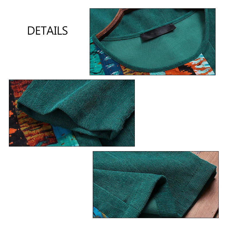 Туника женская с винтажным принтом повседневные Лоскутные пуловеры круглым