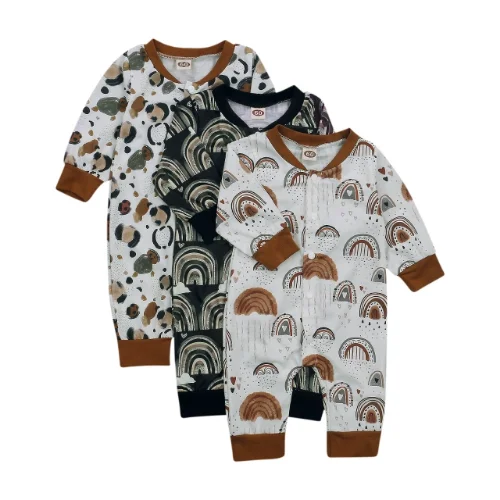 

Newborn Infant Baby Girls Boys Rompers Unisex 1 Piece Jumpsuit Long Sleeve Rainbow Baby Button Down Rompers Children's Clothing