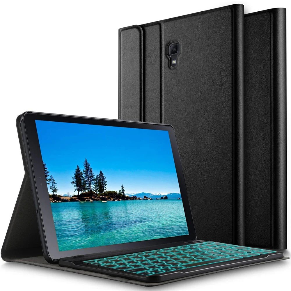 2 в 1, беспроводная итальянская/немецкая клавиатура для samsung Galaxy Tab A2 10,5 T595 T590, планшет с подсветкой, Bluetooth, Клавиатура США, чехол - Цвет: Черный