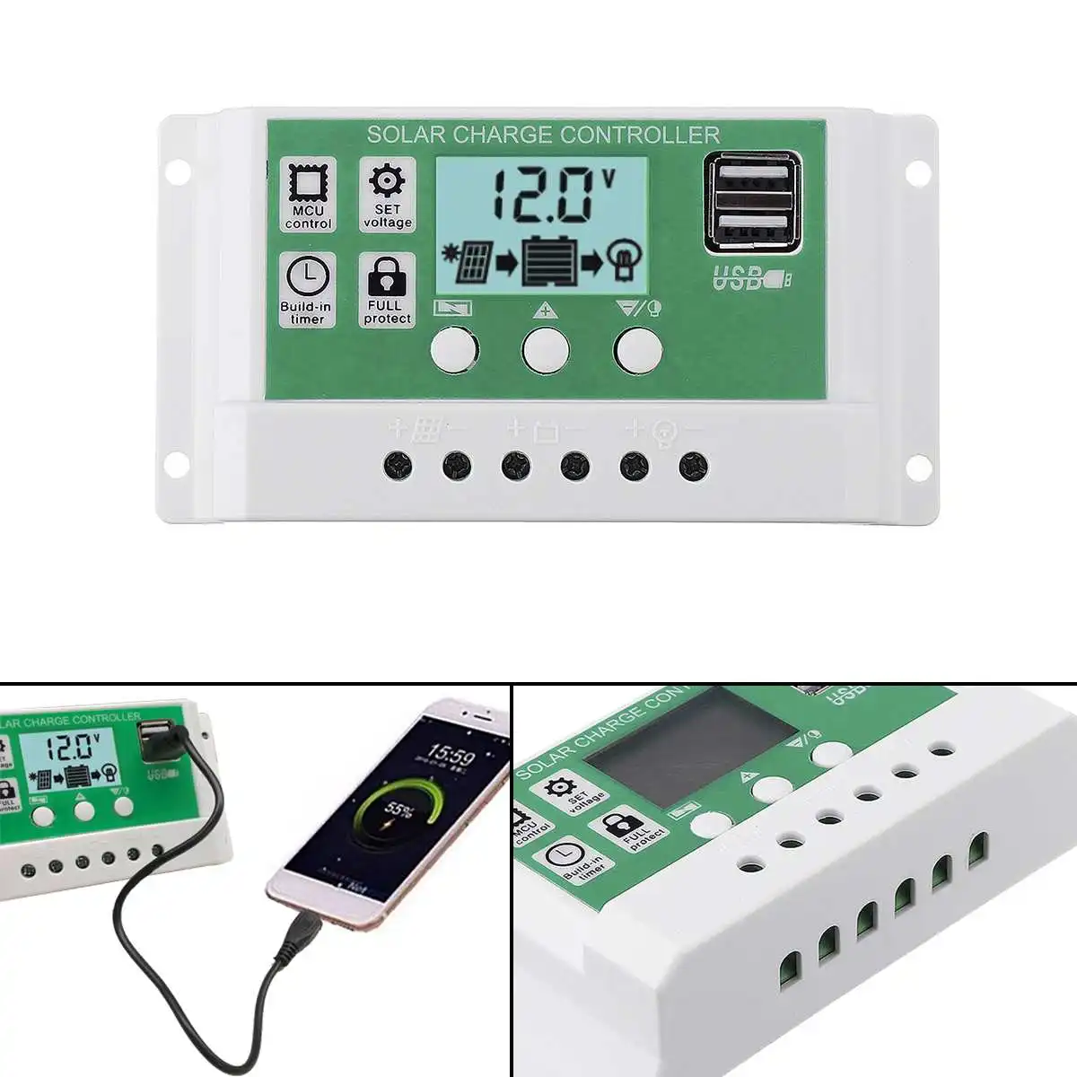 18V 60W Flexible Solar Panel 10A-30A Controller Car Charger For RV Boat LCD Display PWM Charge | Электроника