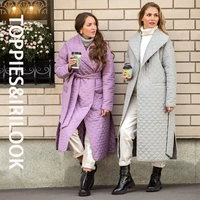 toppies stylish women parkas with sashes argyle pattern hooded coat casual deep pockets tailored collar outerwear
