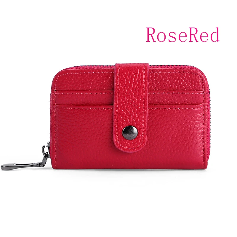 RoseRed BONAMIE, натуральная кожа, мужской держатель для карт, черный, для бизнеса, для кредитных карт, для удостоверения личности, чехол, маленький кошелек для женщин, модный держатель для карт, Новинка - Цвет: RoseRed
