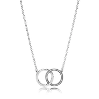original 925 sterling silver new close set double ring logo pan necklace suitable for womens wedding diy jewelry