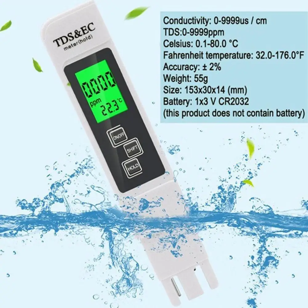 

Измеритель EC TDS-3 измеритель температуры Ручка 3 в 1 Функция измерение воды проводимость 0-9990ppm TDS & EC Тестер инструмент Качество Y6U8