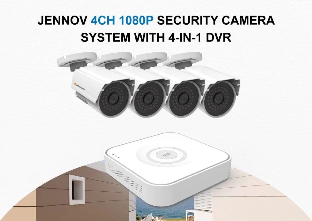 Jennov 1080P 4ch Домашняя безопасность DVR IR-Cut камеры видео система видеонаблюдения CCTV Открытый AHD безопасности аудио комплект P2P NVR открытый