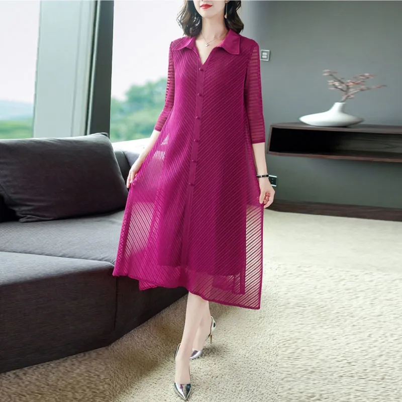 

Classic Trendy 2021 Summer New Loose Large Size Clothing Office Ladies High-End Fashion Shirt Dress Midi Women Workwear zh967