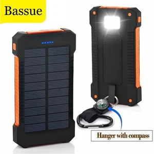 50000mah solar power bank waterproof 2 usb ports external charger powerbank for xiaomi smartphone with led light solar charger free global shipping