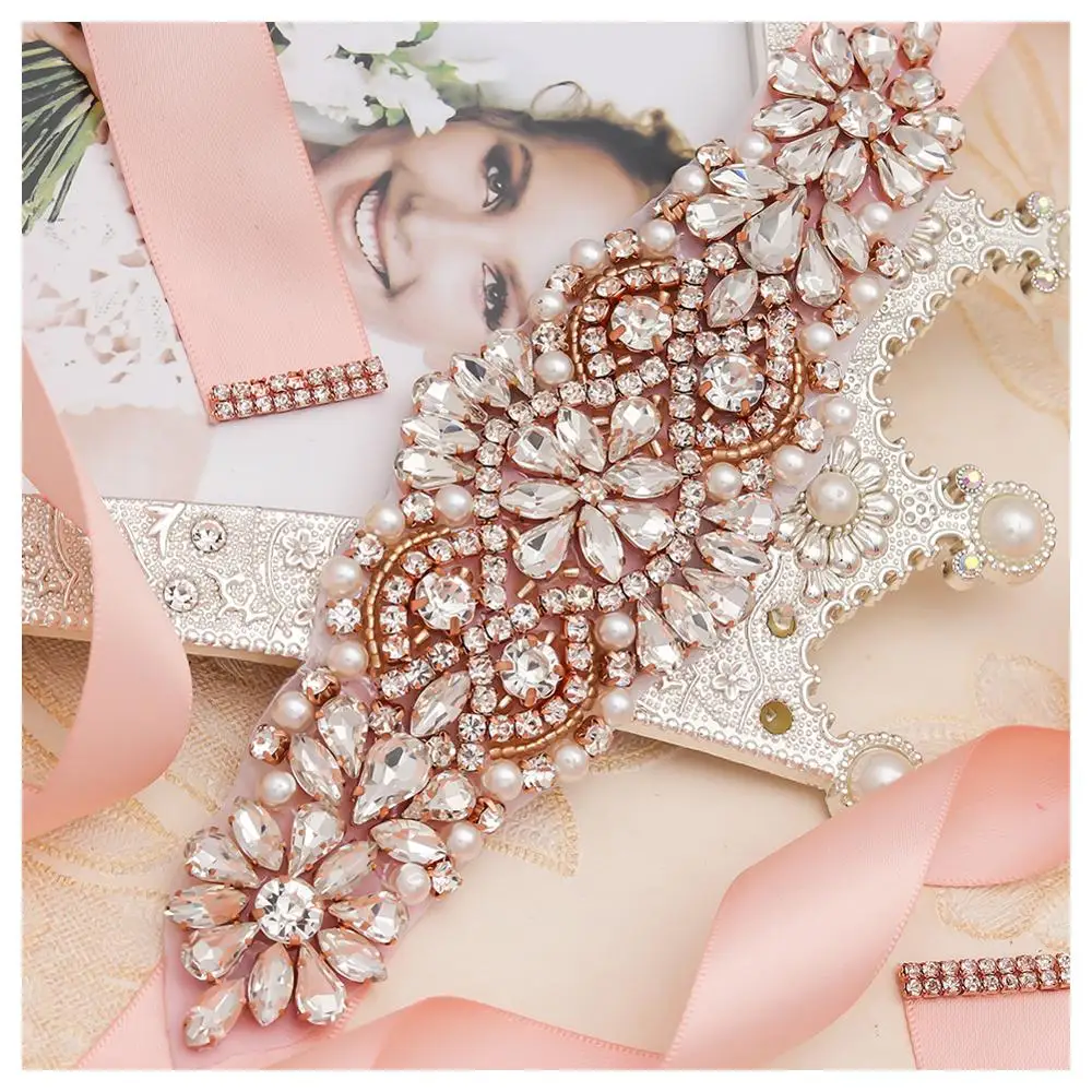 Пояс для невесты пояс с бусинами из розового золота кристаллами ручной работы