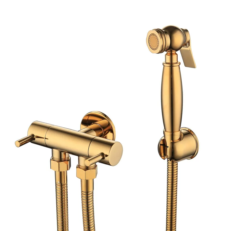 

Solid Brass Gold Bidet Sprayer Set Hand Held Hygienic Shower Tap Wall Mounted Toilet Spray Gun Bathroom Bidet Faucet Set