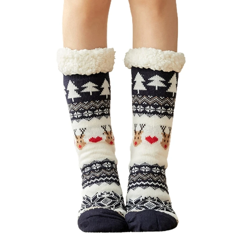 

Women Christmas Warm Fuzzy Lined Slipper Socks Non Slip Reindeer Knitted Hosiery 6XDA