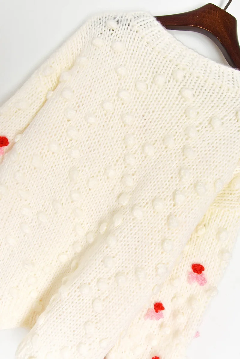 

Women Long 2020 Fashion Elegant Casual Chunky Knits White Sweater 3d red Floral Hairball Winter Female Loose Pullover Chic Tops