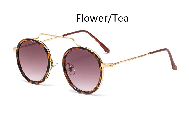 Flower Tea Новинка, винтажные женские солнцезащитные очки, роскошный бренд, Ретро стиль, круглая металлическая оправа, женские солнцезащитные очки, модные оттенки для женщин, Oculos UV400 - Цвет линз: Flower Tea