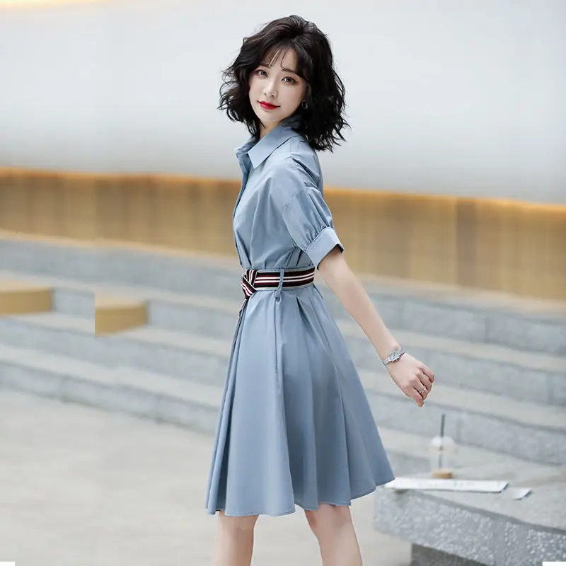 

Women Dress 's 2021 New Fashion French Temperament Waist Shirt Skirt Slim in Summer