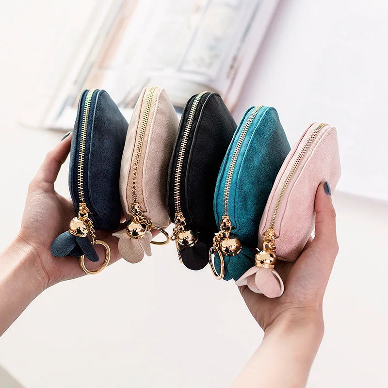 

New Fashion PU Leather Mini Women's Wallet Ladies Card Key Holder Zipper Coin Purse Floral Pendant Small Clutch Money Bag
