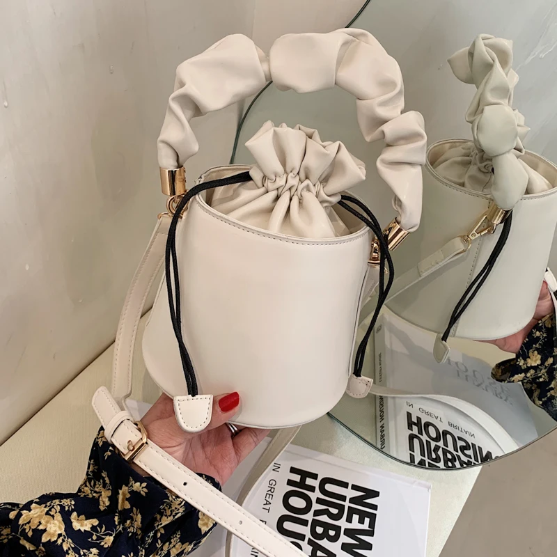 

PU Leather Women Drawstring Bucket Shoulder Bags Fashion Design Ladies Small Crossbody Messenger Bag Female Mini Handbags Purse