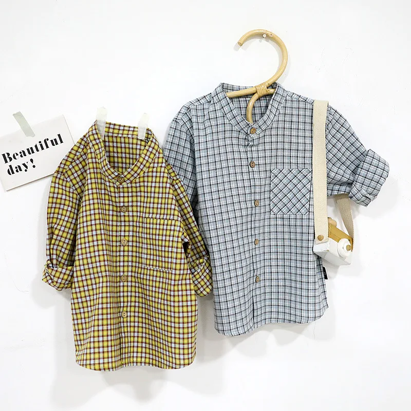 WLG/рубашки для мальчиков и девочек Детская модная рубашка в клетку желтого синего