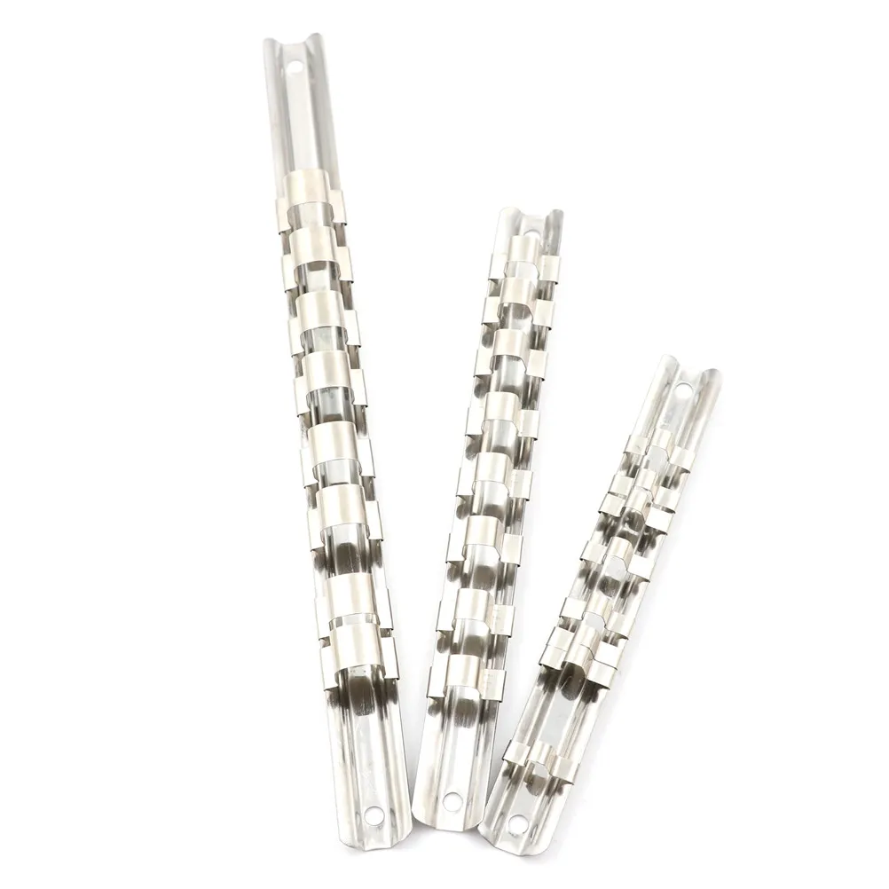 

1/4" 3/8" 1/2" with 8 Clips Organizer Storage Socket Rack Holder On Rail Tool