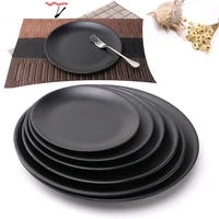 anti fall black melamine round tray dinner plate dishes food snacks sushi steak plates dessert tea tableware