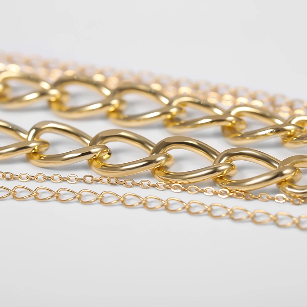 

Punk Style Statement Metal Gold Color Chain Multi Layer Necklaces Water pandent Round Coin Pendant Necklace For Women Party 2020