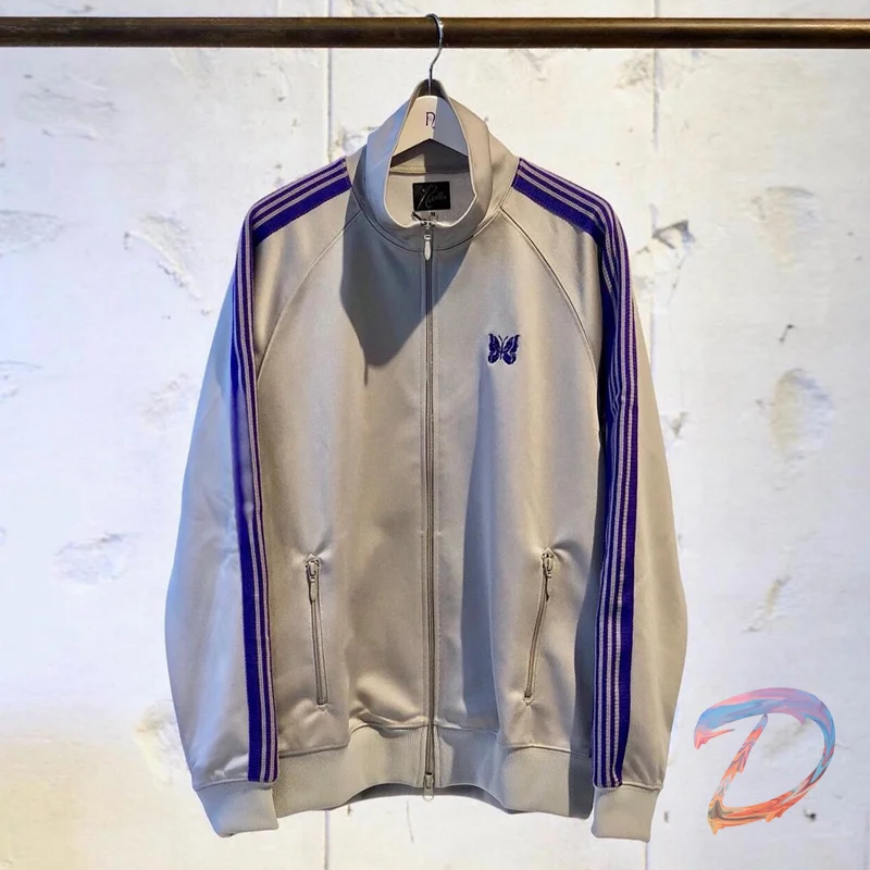 

Oversize AWGE Needles Sportswear Men's Women's Purple Butterfly Embroidery Suit AWGE Couples Sweatshirt Side Ribbons Sweatpants