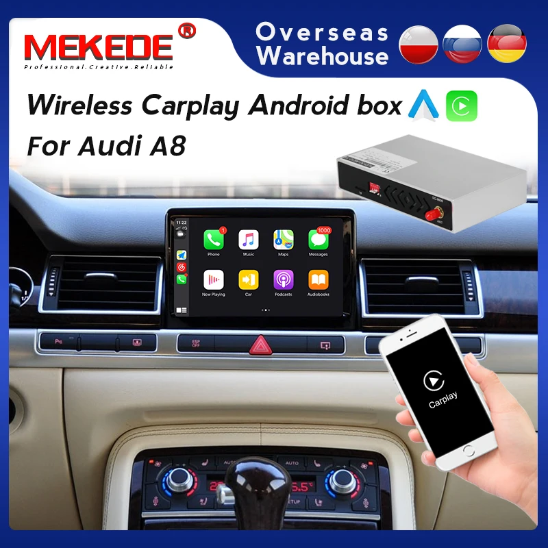 

Android 9.0 Built-in Wireless Carplay Air Android Box For Audi A8 2010-2017 GPS Navigation BT Car Multimedia Music
