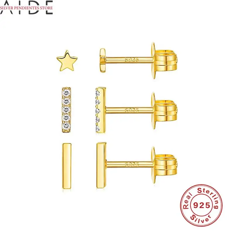 

AIDE 3PC 925 Sterling Silver Mini Five-pointed Star Straight Diamond Earrings 2021 Trend Gold Piercing Stud Earrings For Women