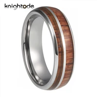 8mm silvery tungsten wedding band 2 grooves rose wood inlay for men women engagement anniversary rings dome polishing finish