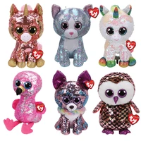 ty color changing sequins plush toy big eyes color sequins tabby cat flamingo unicorn trey moore cool birthday gift 15cm