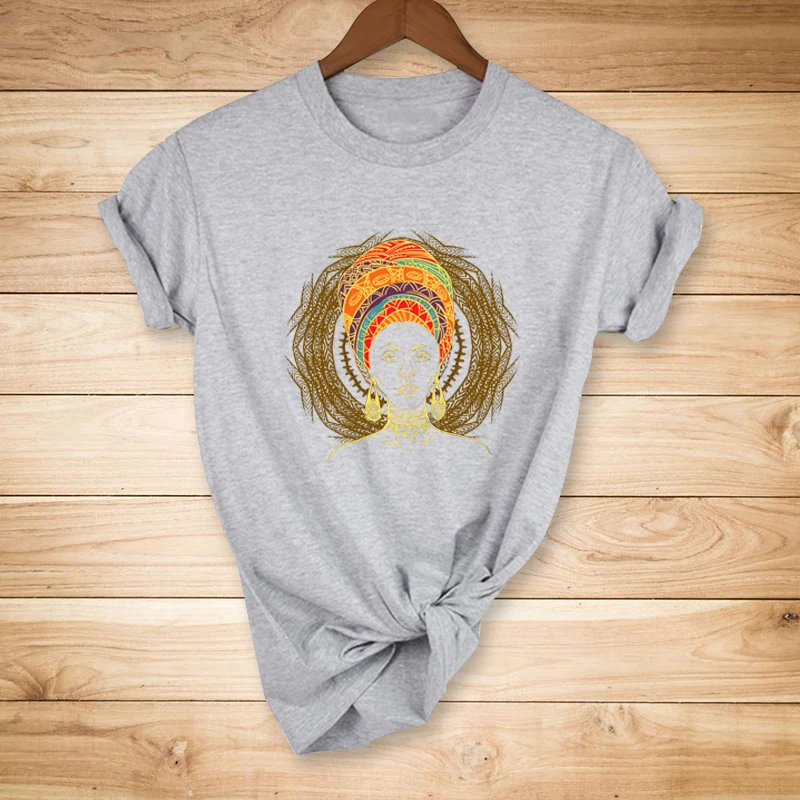 

Men's t-shirt High quality 100% cotton short sleeve African girl print T shirt casual fashion loose t-shirt women men tee shirts
