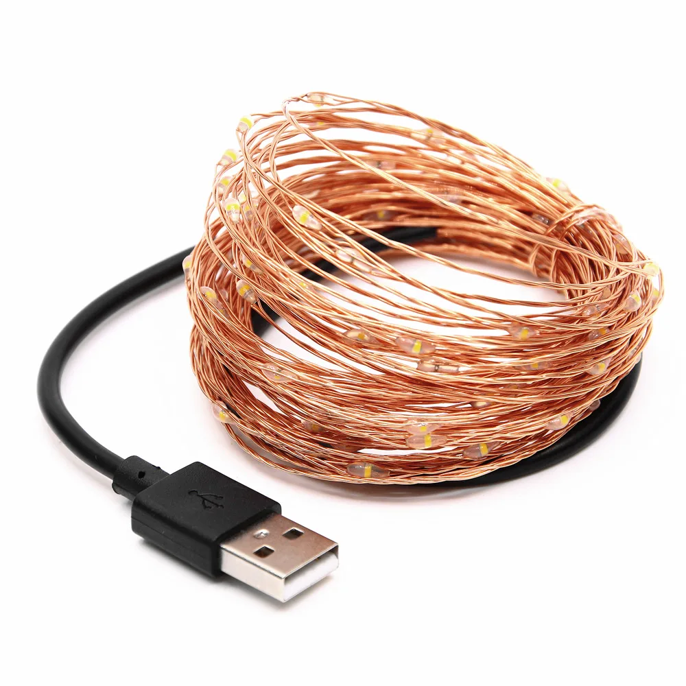 DC 5 В USB светодиодный гирлянды медный провод м 10 Питание от Сказочный
