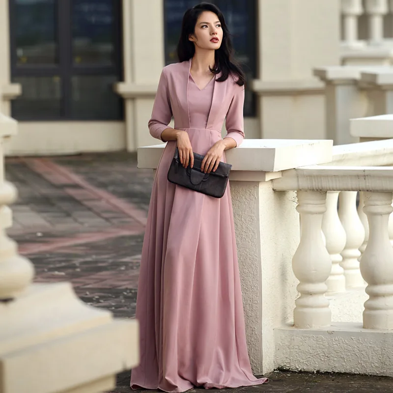 

По индивидуальному заказу осенне-весенние женские сапоги элегантный двухместный Слои с v-образным вырезом платье макси Длинные вечерние пл...