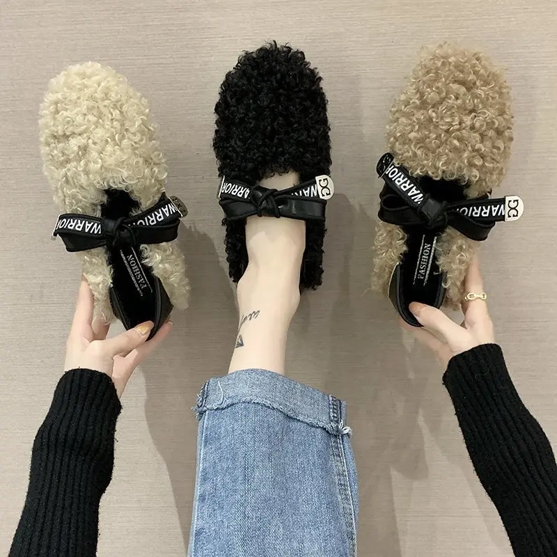 

2021 New Ladies Shoes Plush Warm Flat Shoes Ladies Casual Buckle Loafers Fur Shoes Ladies Zapatos De Mujer Ladies Cotton Shoes