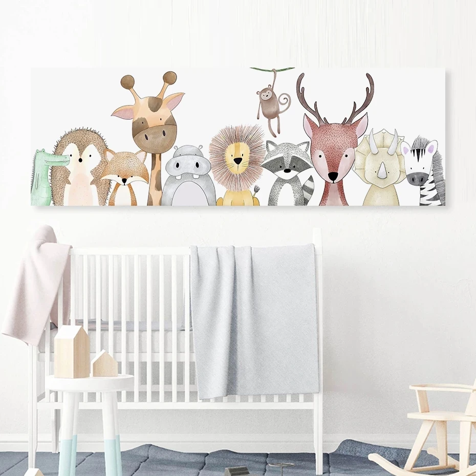 

Животные из мультфильма Лев Олень Бегемот Зебра холст картина для детской стены художественные плакаты принты для детей Детская спальня до...