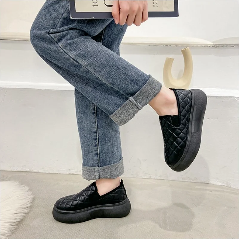 

High Quality Platform Shoes Women Spring New Fashion Lazy Shoes Houndstooth Fashion Platform Shoes Comfortable and Easy To Wear