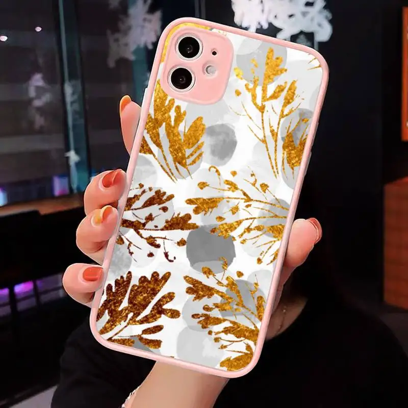 

Watercolor plants with flowers Phone Case For iPhone 12 11 Mini Pro XR XS Max 7 8 Plus X Matte transparent Pink Back Cover