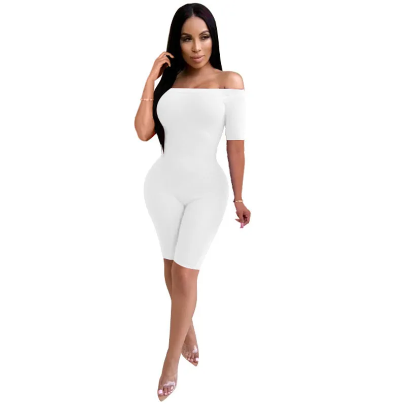 

2020 Sexy Women Slash Neck Off Shoulder Jumpsuit Rompers One-piece Short Sleeve Bodycon Summer Playsuit Biker Shorts