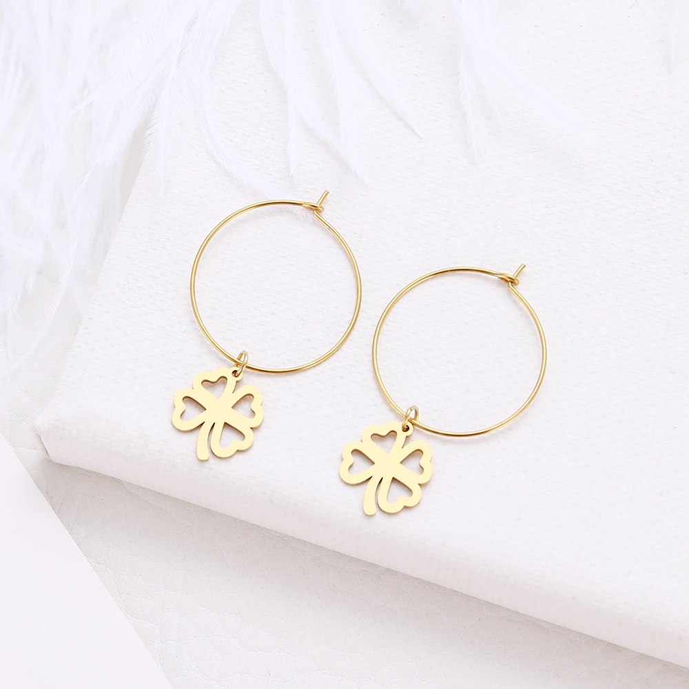 Женские серьги с цветком клевера DOTIFI из нержавеющей стали золотого и серебряного