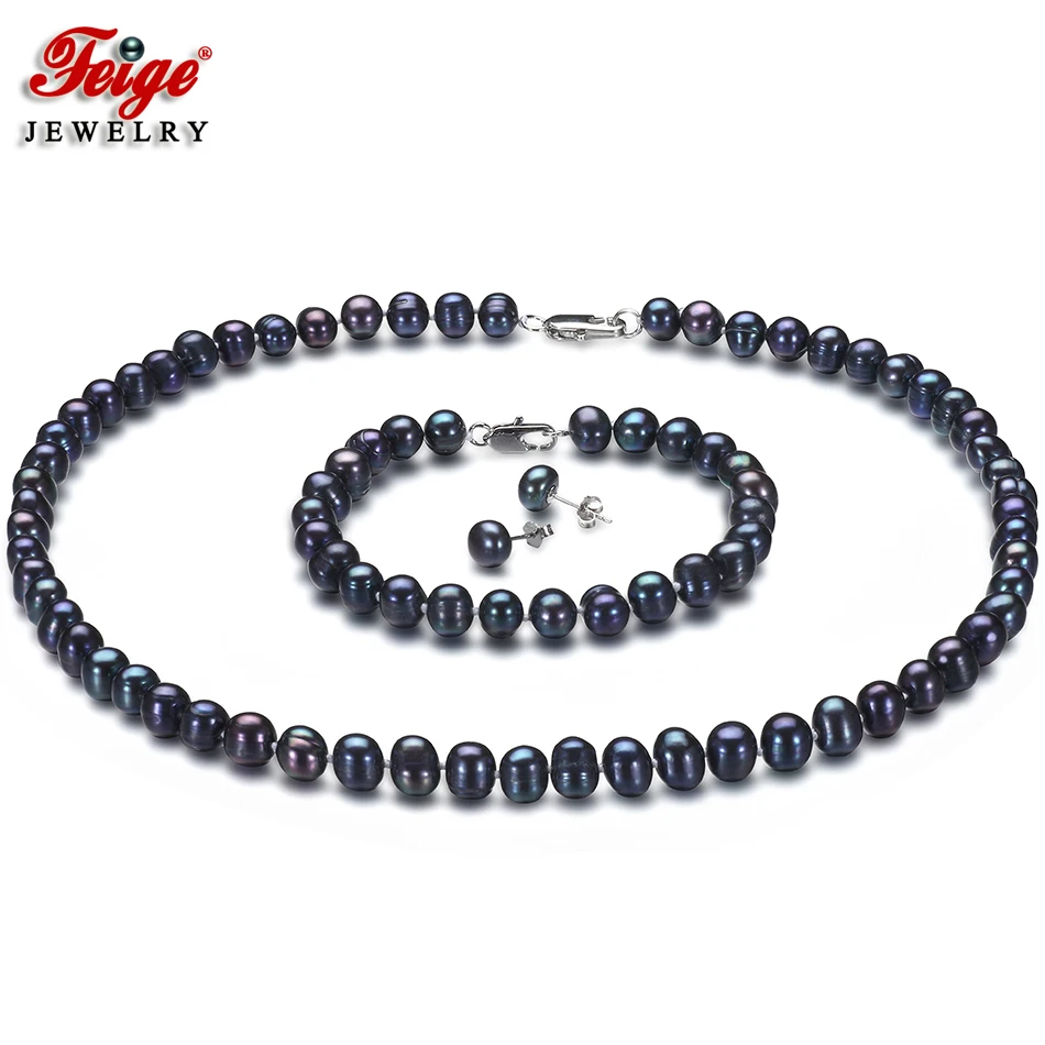 Женский комплект из колье и серёг серебра 925 пробы|jewelry sets|pearl jewelryset for women |
