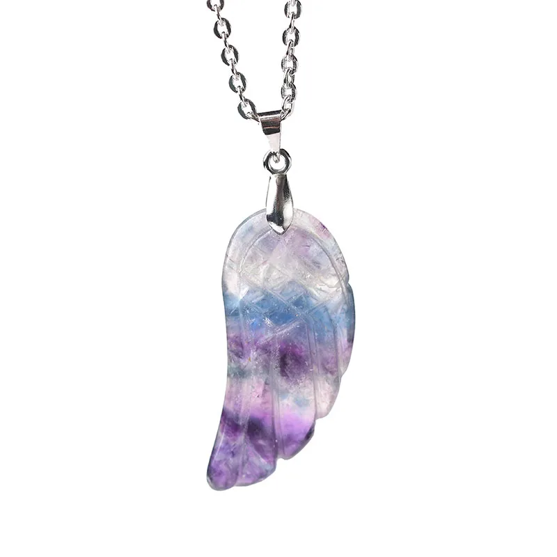 

1PC Natural Stone Crystal Feather Pendant Colourful Fluorite Fashion Simple Mineral Jewelry For Men Women Jewelry DIY Gift