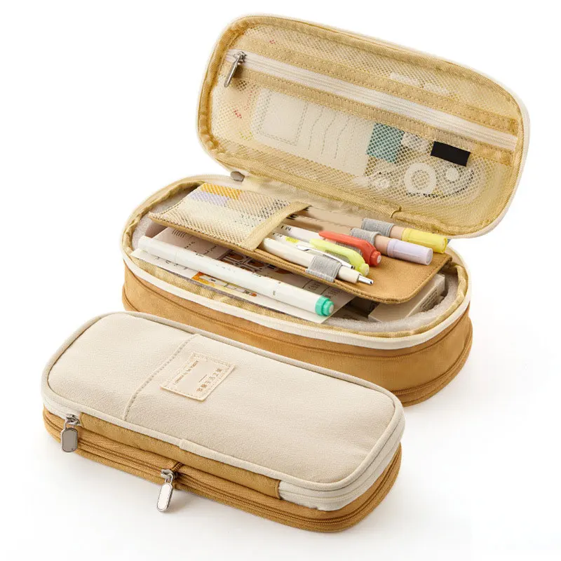 

Cute Macaroon Color Canvas Pencil Case Zipper Closure Stationery Novelty Pencil Pouch Printed Pen Case School Office GDe