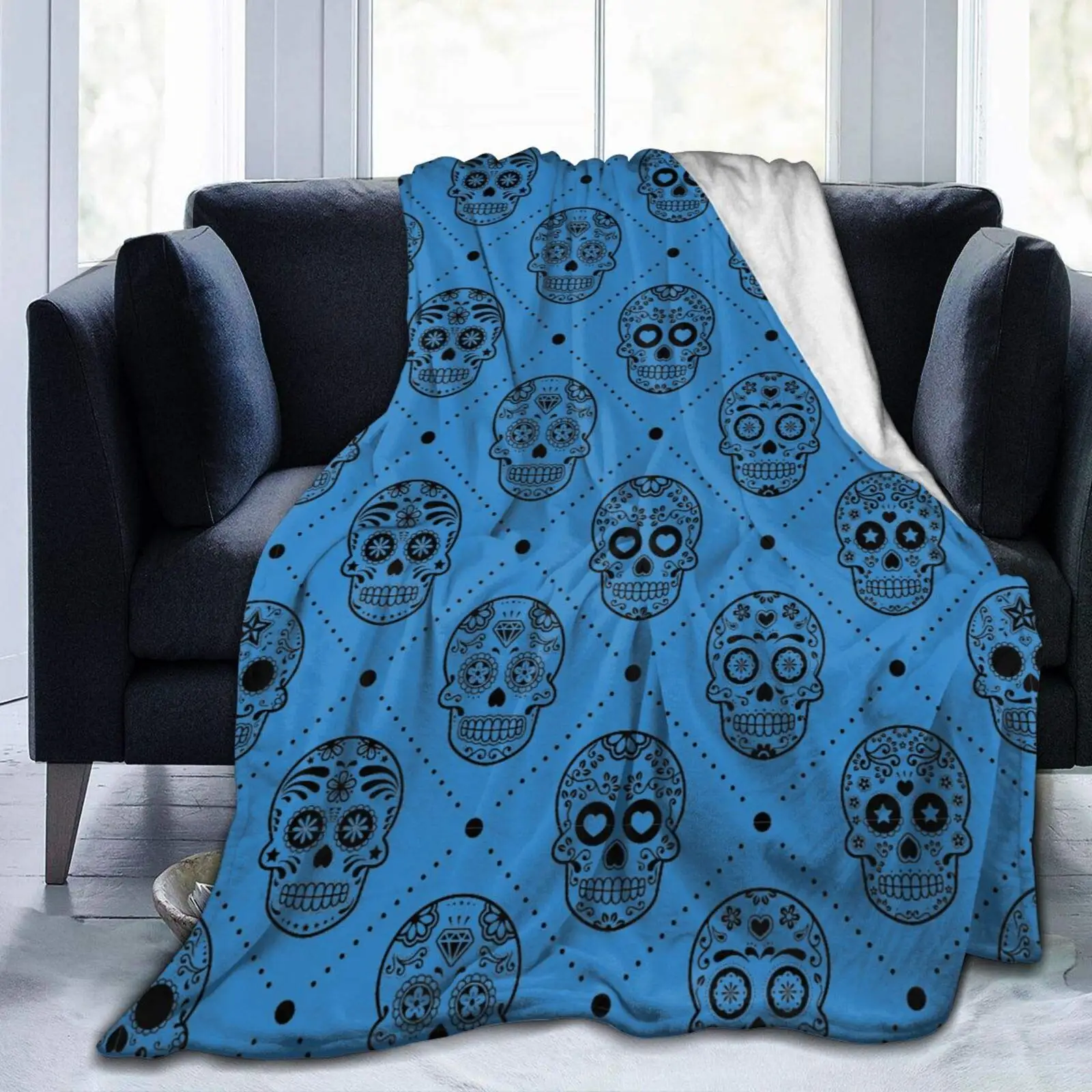 

Mexican Sugar Skull Blanket Flannel Throw Lightweight Cozy Couch Bed Soft and Warm Plush Quilt 60"x50"for Teens