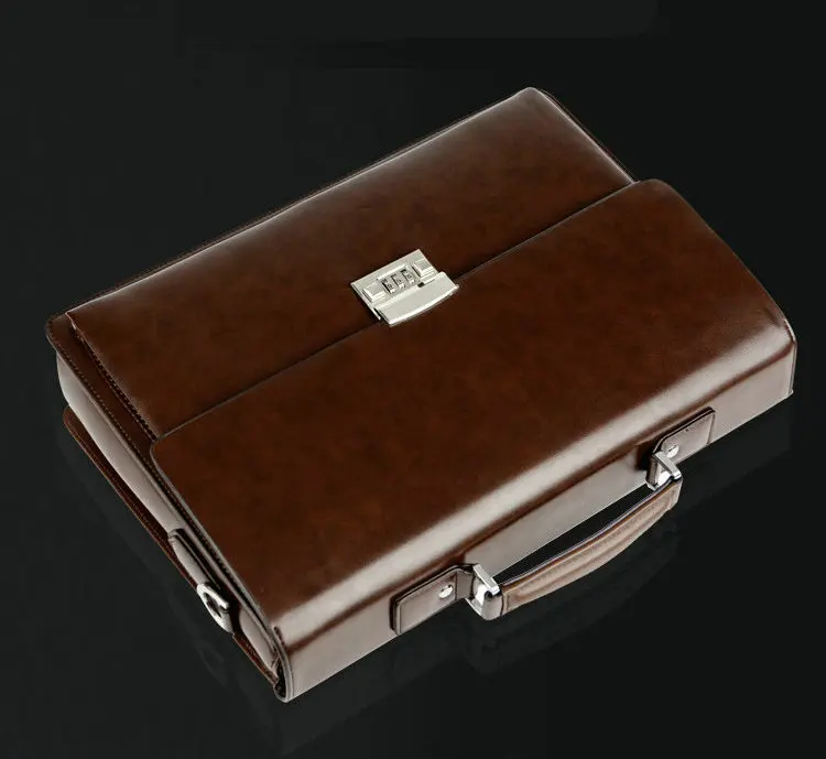 Business Men's Bag Large Capacity Cowhide Leather briefcase Horizon Password Lock Shoulder Messenger Bag