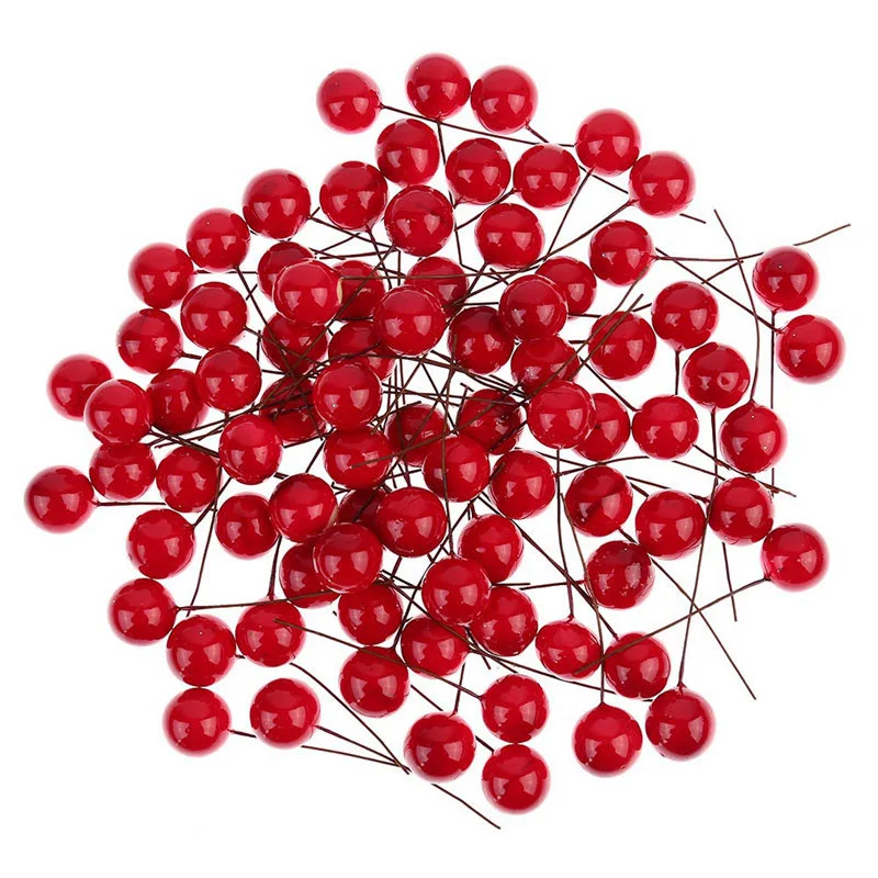 

100pcs Simulation Fruits Diameter 2cm Christmas Berry Single Branch Foam Plants Artificial Berry DIY Christmas Decor Accessories